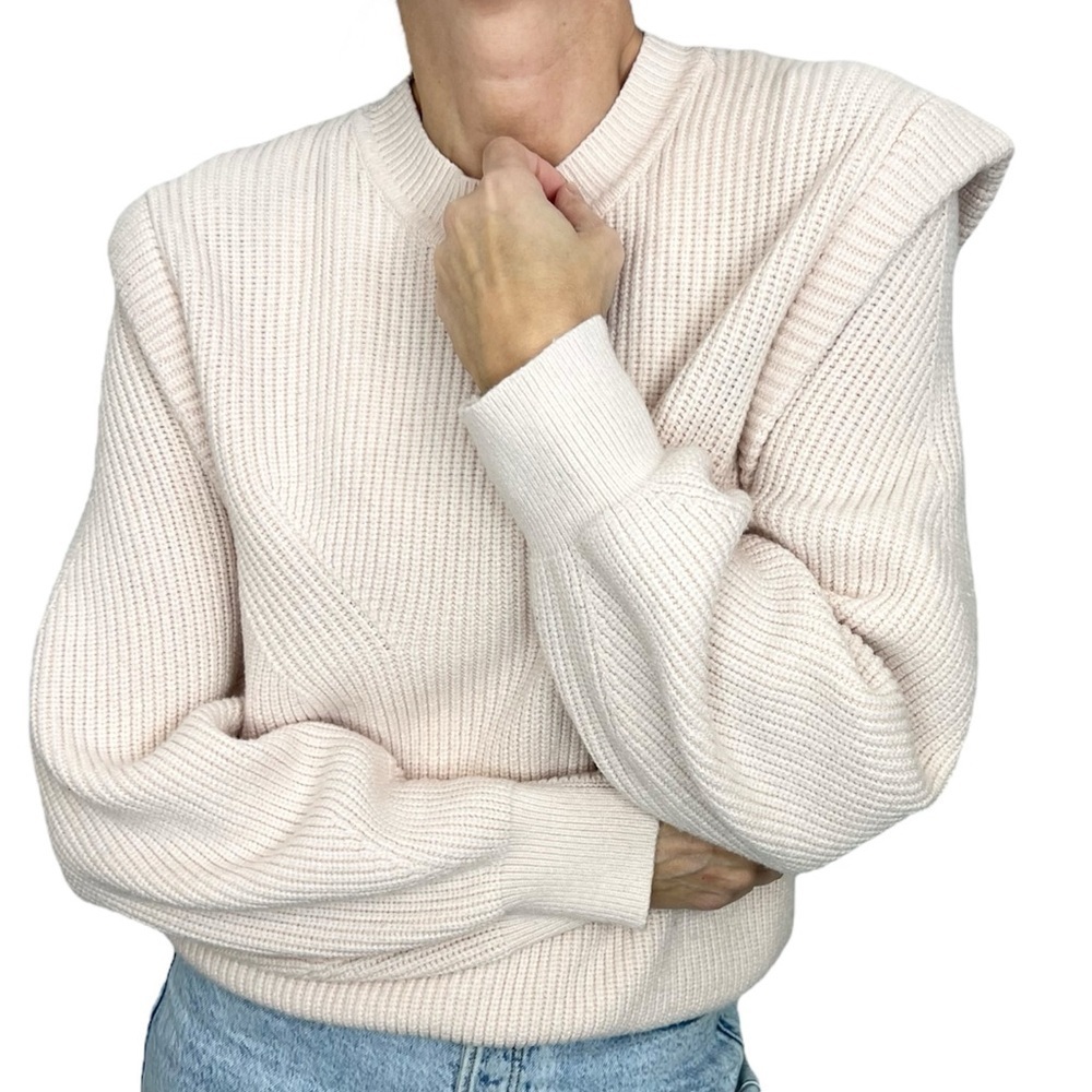 NAF NAF Paris pale pink statement shoulder oversized pullover sweater 1 Small